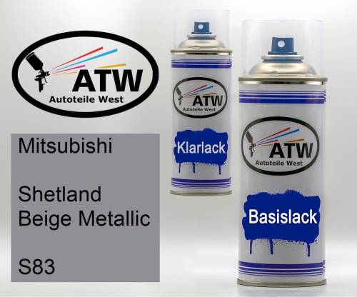 Mitsubishi, Shetland Beige Metallic, S83: 400ml Sprühdose + 400ml Klarlack - Set, von ATW Autoteile West.